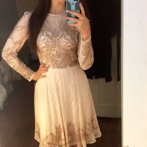 AIDAN MATTOX LACE BEADED MODEST LONG SLEEVE DRESS